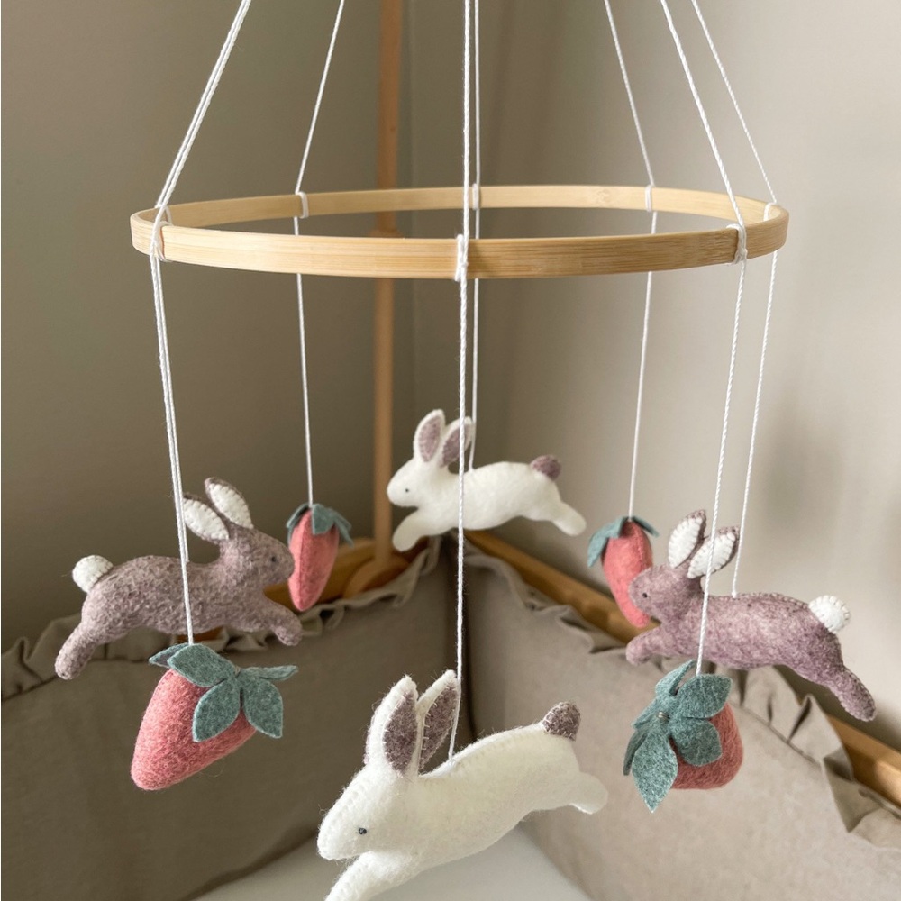 Felt Bunny Strawberry Baby Crib Mobile